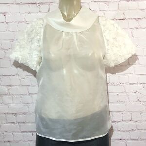 St John silk sheer top with rose appliqués size 4